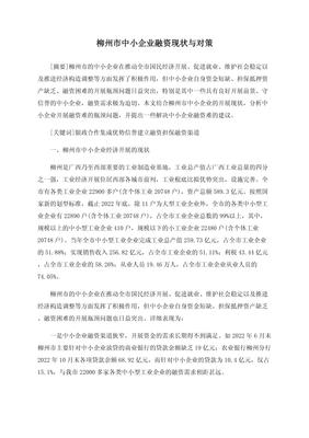 柳州市中小企業融資現狀與對策